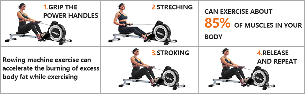 OneTwoFit Rowing Machine 16-level Adjustable Resistance Foldable Rower ...