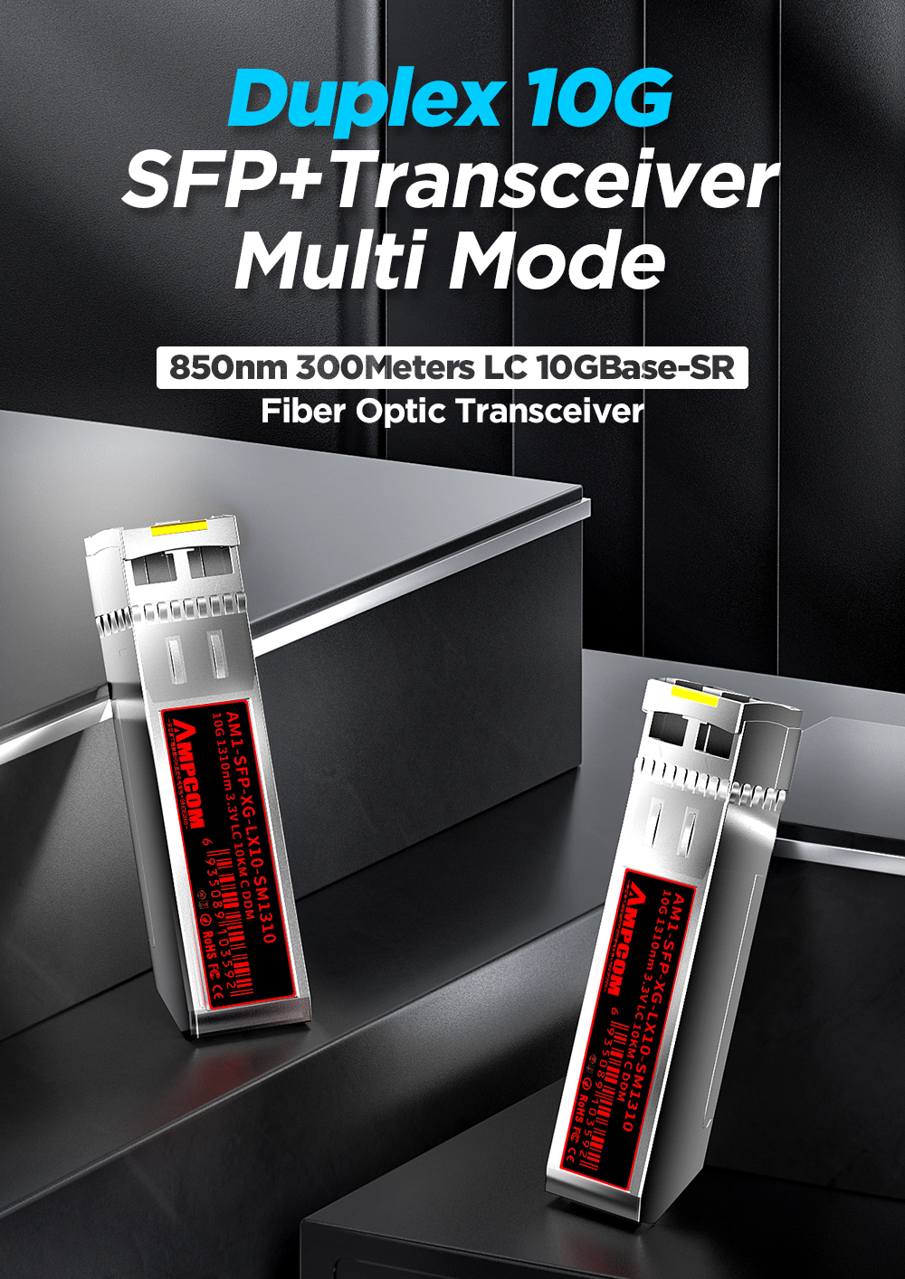 AMPCOM 10G LC SFP+ Single Mode Duplex Transceiver Module 10GBase-LR SFP ...