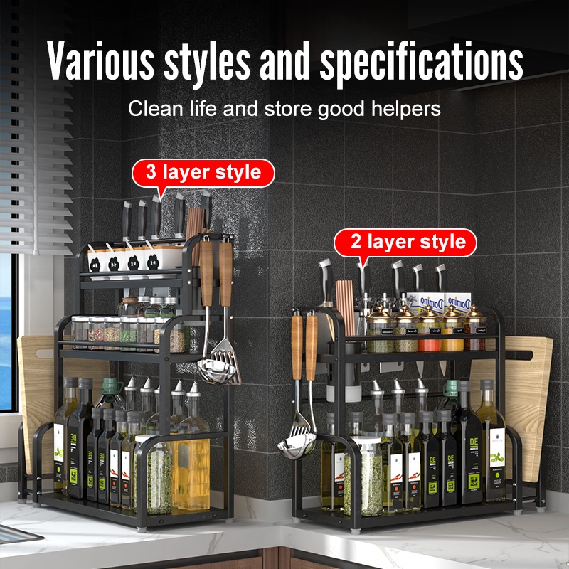 2/3-Tier Spice Rack steel Kitchen Condiment Seasoning Storage Organizer ...