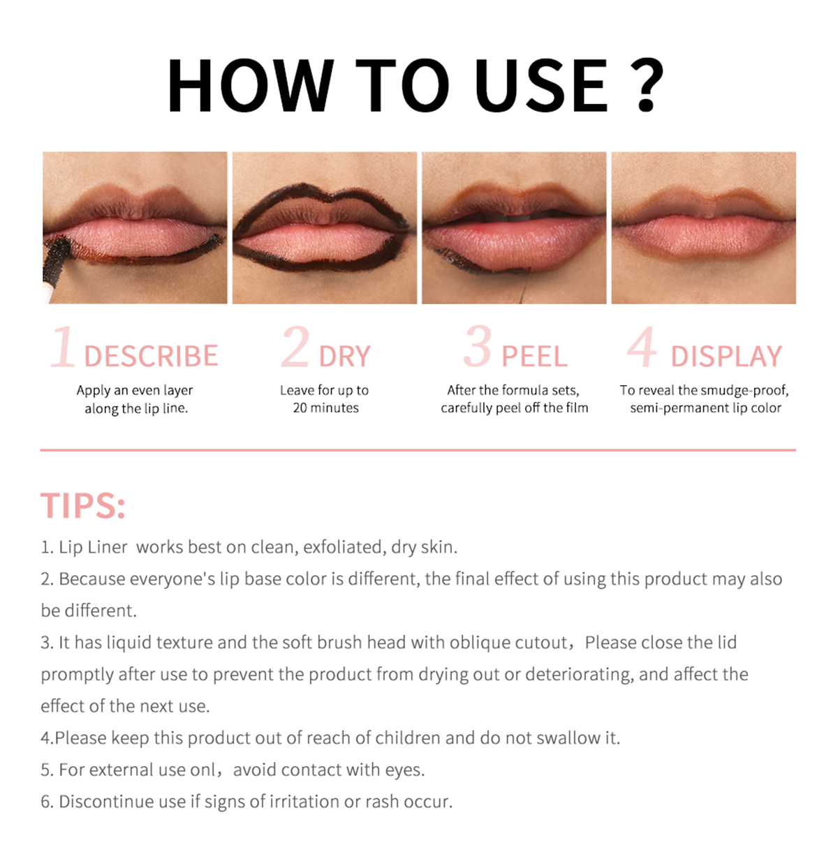 Lakerain Lip Stain Contour Peel Off Lip Liner Tattoo Long Lasting 