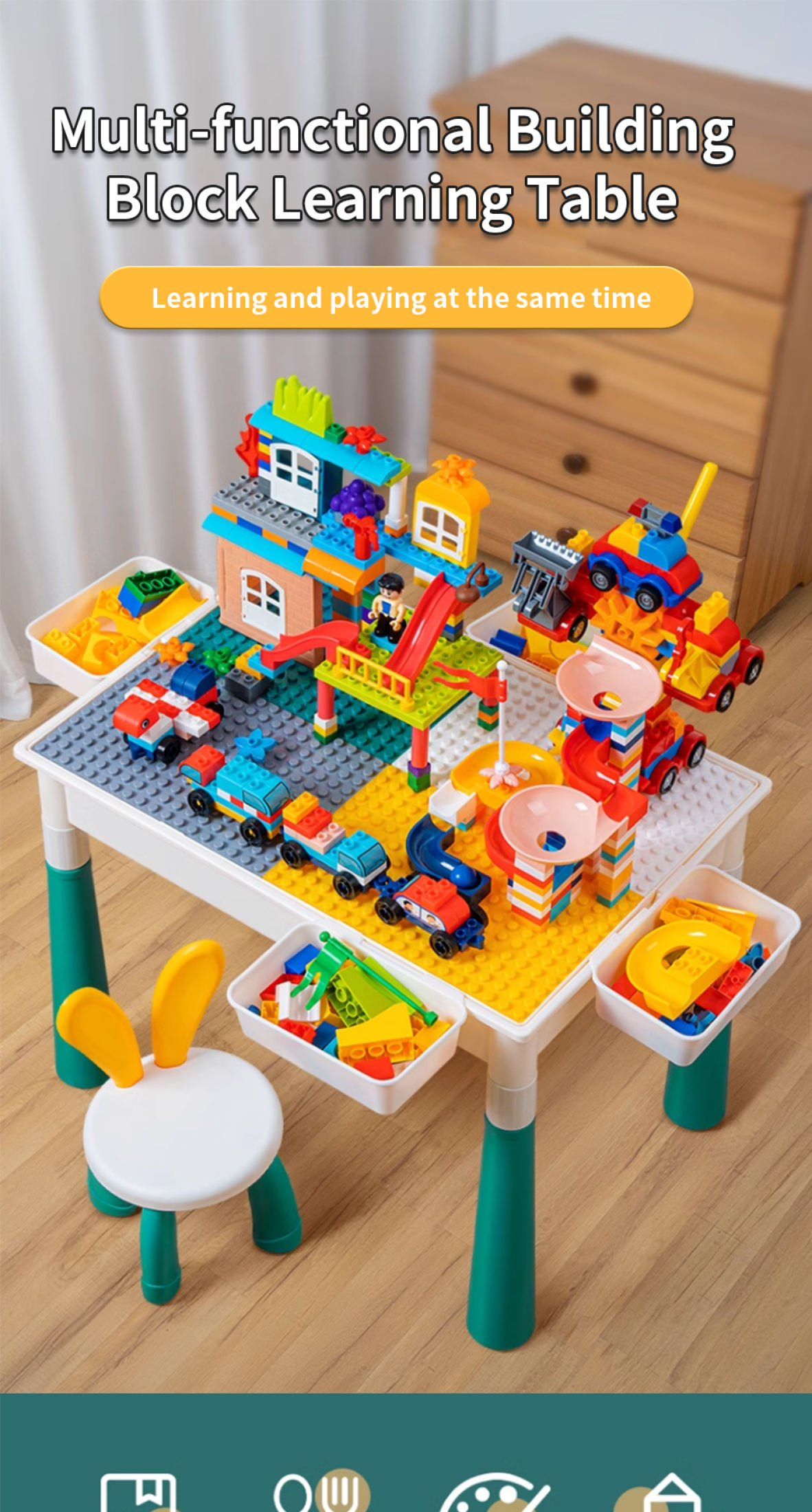 Multi-Function Blocks Table and Chair For Kids Table Kids Study Table ...