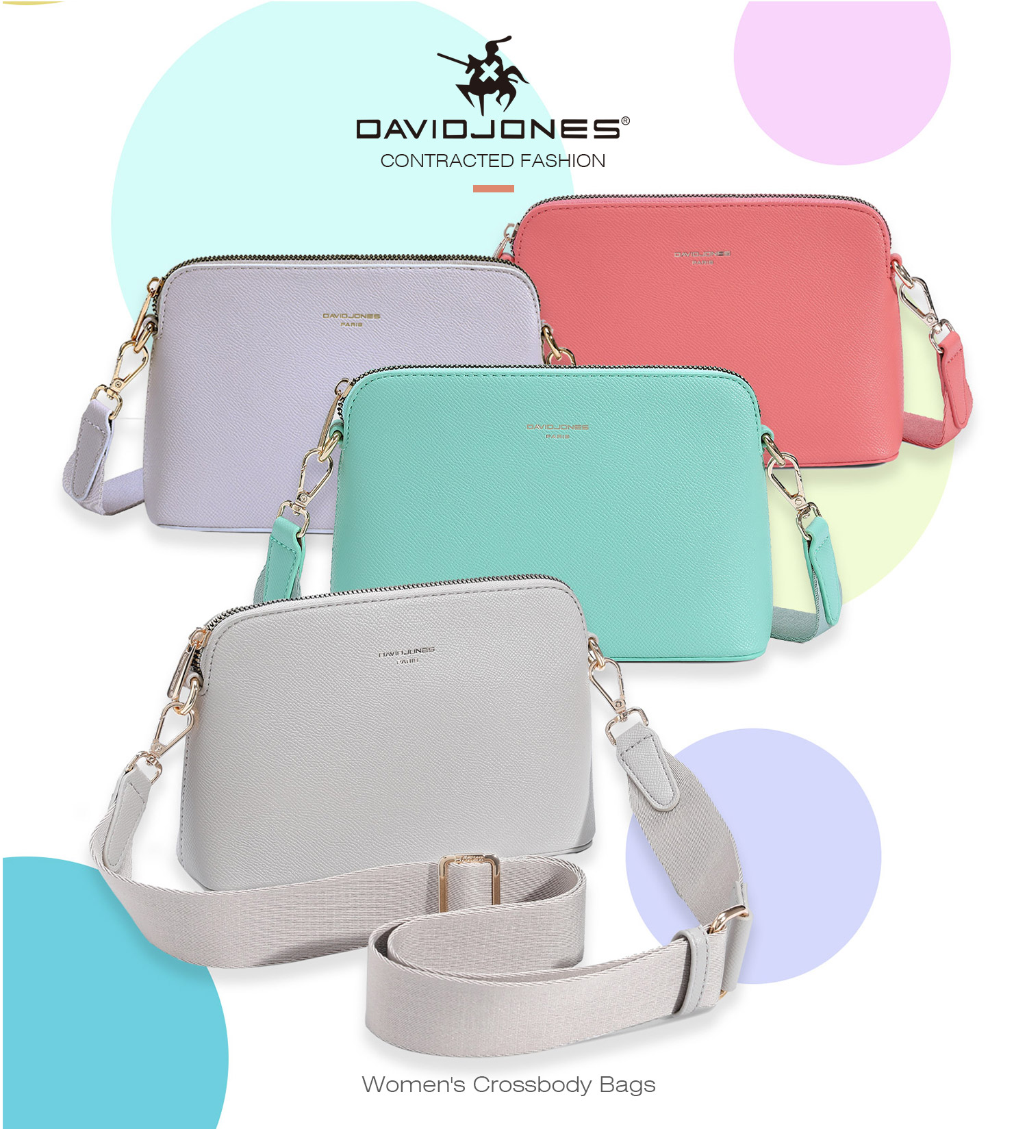 David Jones Paris women shoulder bag pu leather female crossbody bag Shoulder bag Leather
