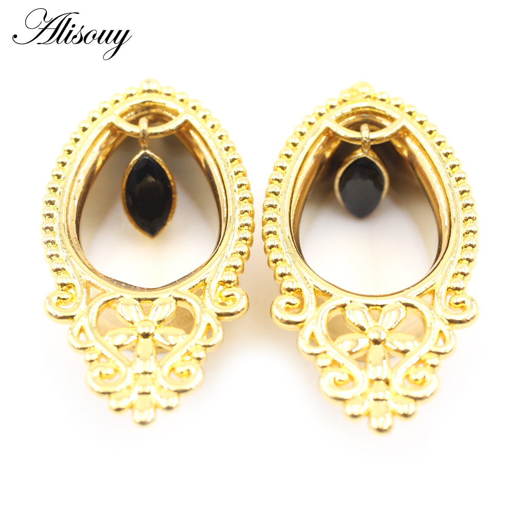 Alisouy 2 Pieces Stainless Steel Water Drop Flower Eye Zircon Ear