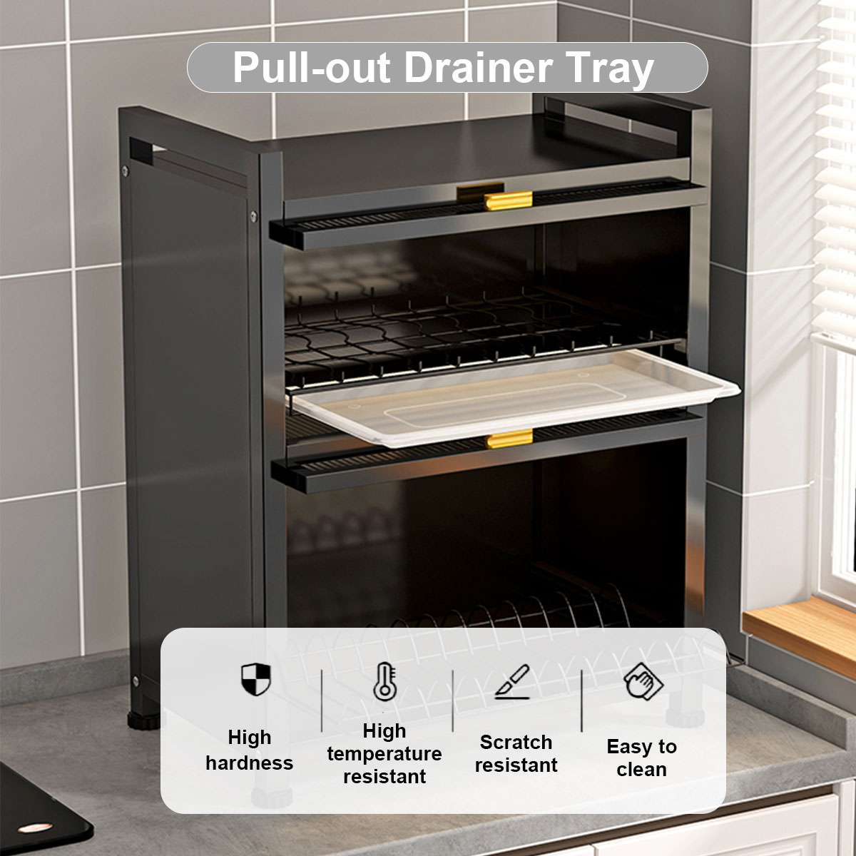 Jiditech Dish Rack Metal Kitchen Organizer Dish Cabinet With Flip Cover ...