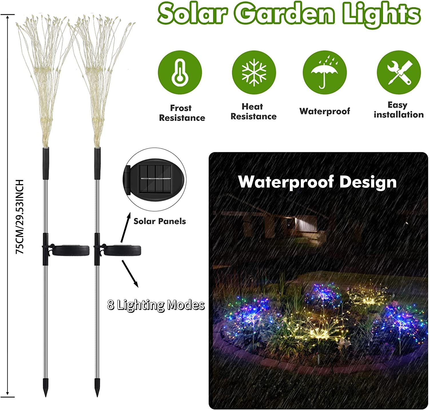 Solar Christmas Lights Outdoor Waterproof 8 Modes Fairy Lights 60 90 ...