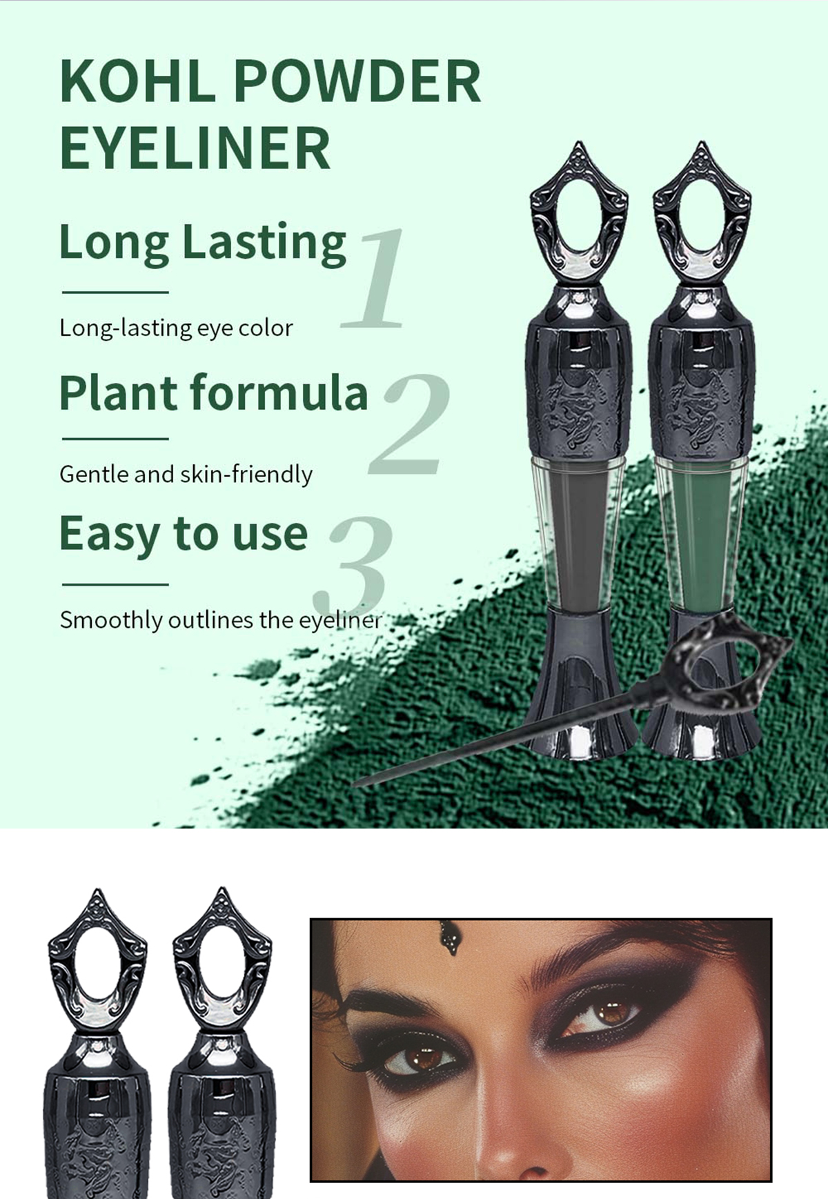 Lakerain Black Green Powder Eyeliner Lasting Natural Waterproof KOHL ...