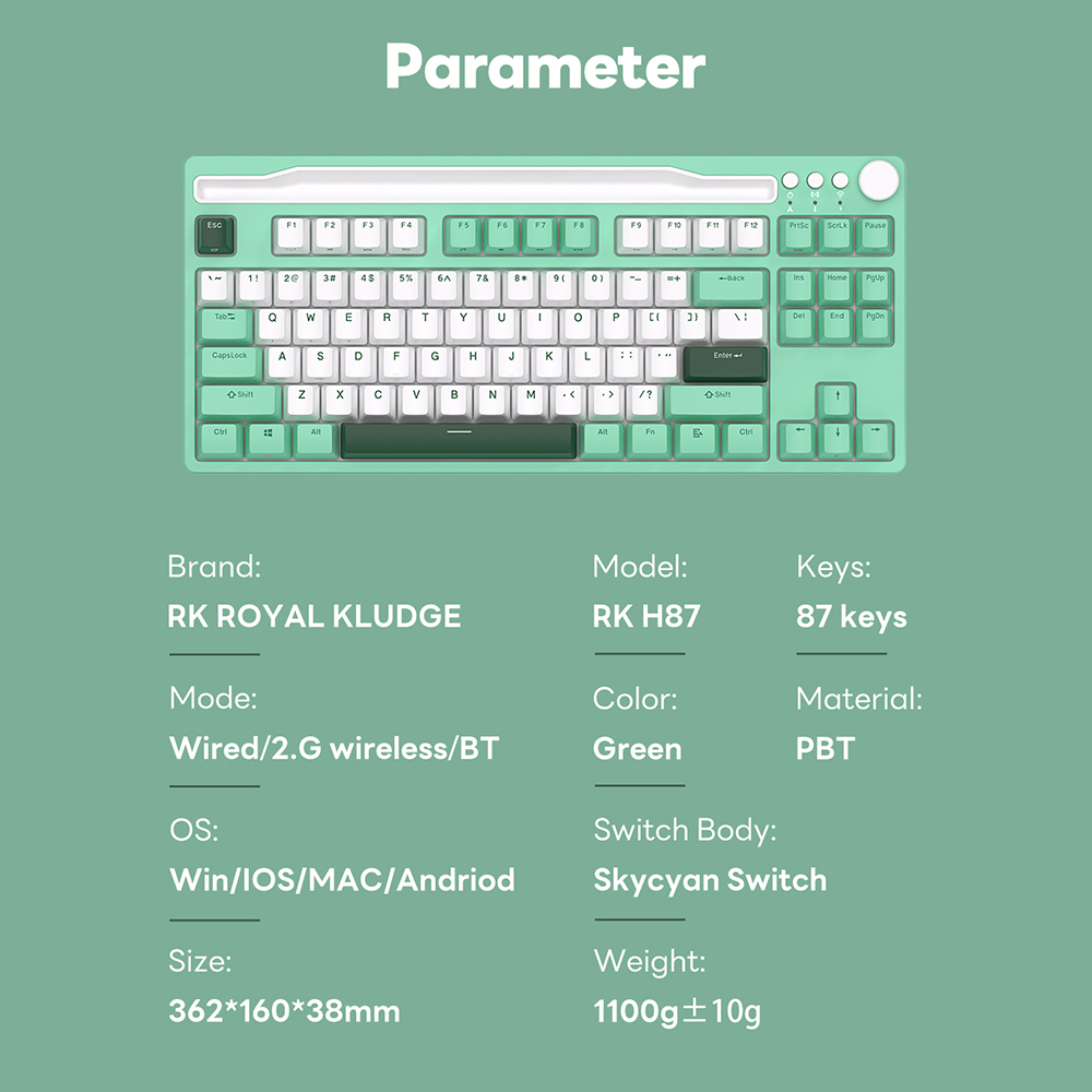 RK Royal Kludge Rk H87 Three Modes Wireless 87 keys Mechanical Keyboard ...
