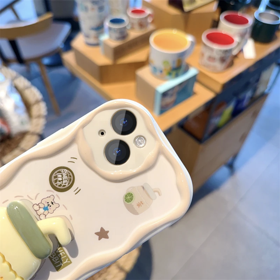 Custodia a onde 3D compatibile con iPhone 15 14 13 12 11 PRO MAX XR XS X 8 7 6 6S PLUS custodia trasparente antisismica con supporto a limone e braccialetto a forma di mucca_voghion.com