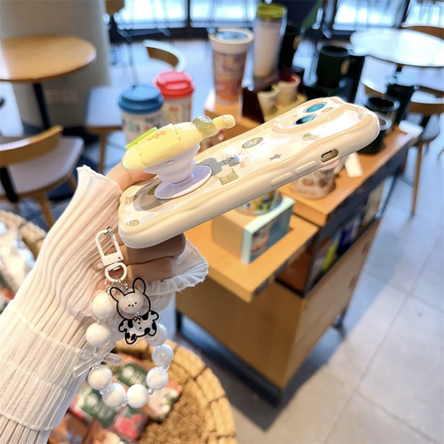 Custodia a onde 3D compatibile con iPhone 15 14 13 12 11 PRO MAX XR XS X 8 7 6 6S PLUS custodia trasparente antisismica con supporto a limone e braccialetto a forma di mucca_voghion.com