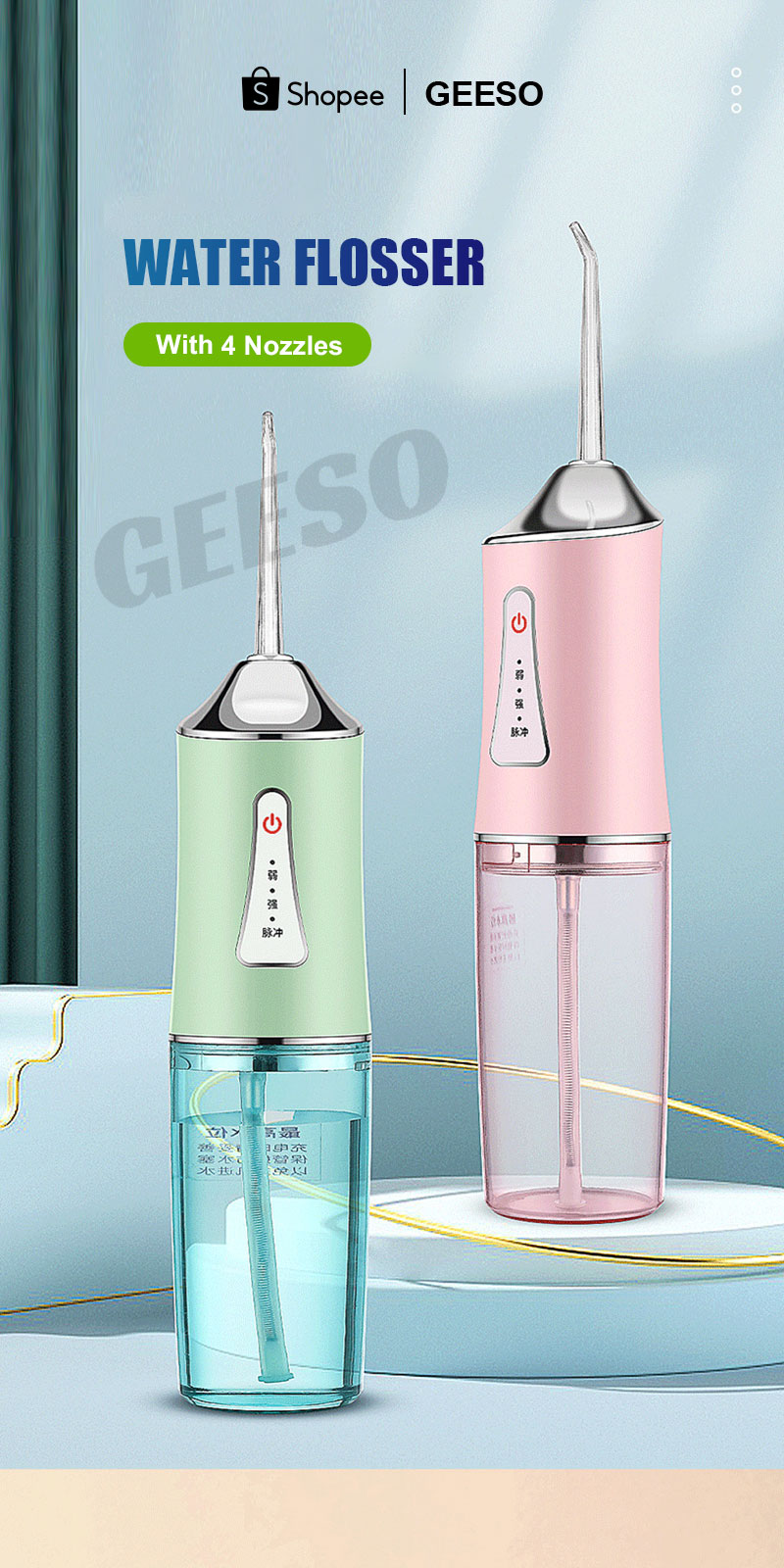 GEESO Electric Water Flosser With 4 Nozzles Dental Floss Teeth ...