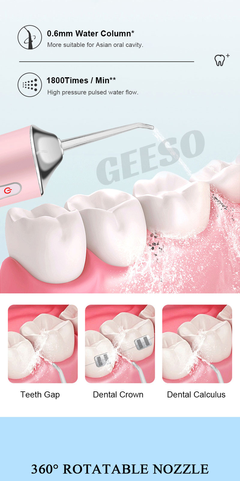 GEESO Electric Water Flosser With 4 Nozzles Dental Floss Teeth ...