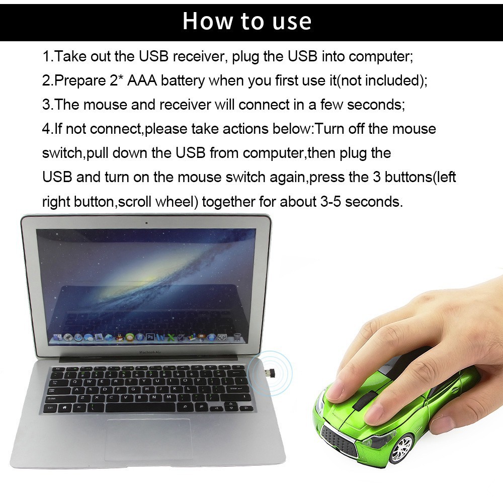 Car Wireless Mouse 2.4GHz Optical Car Shape Wireless Mice Ergonomic ...