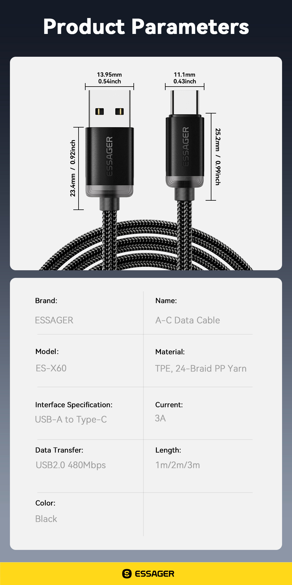 Essager 2.0 480Mbps Type C/Micro Cable Quick Charge Fast Charging For