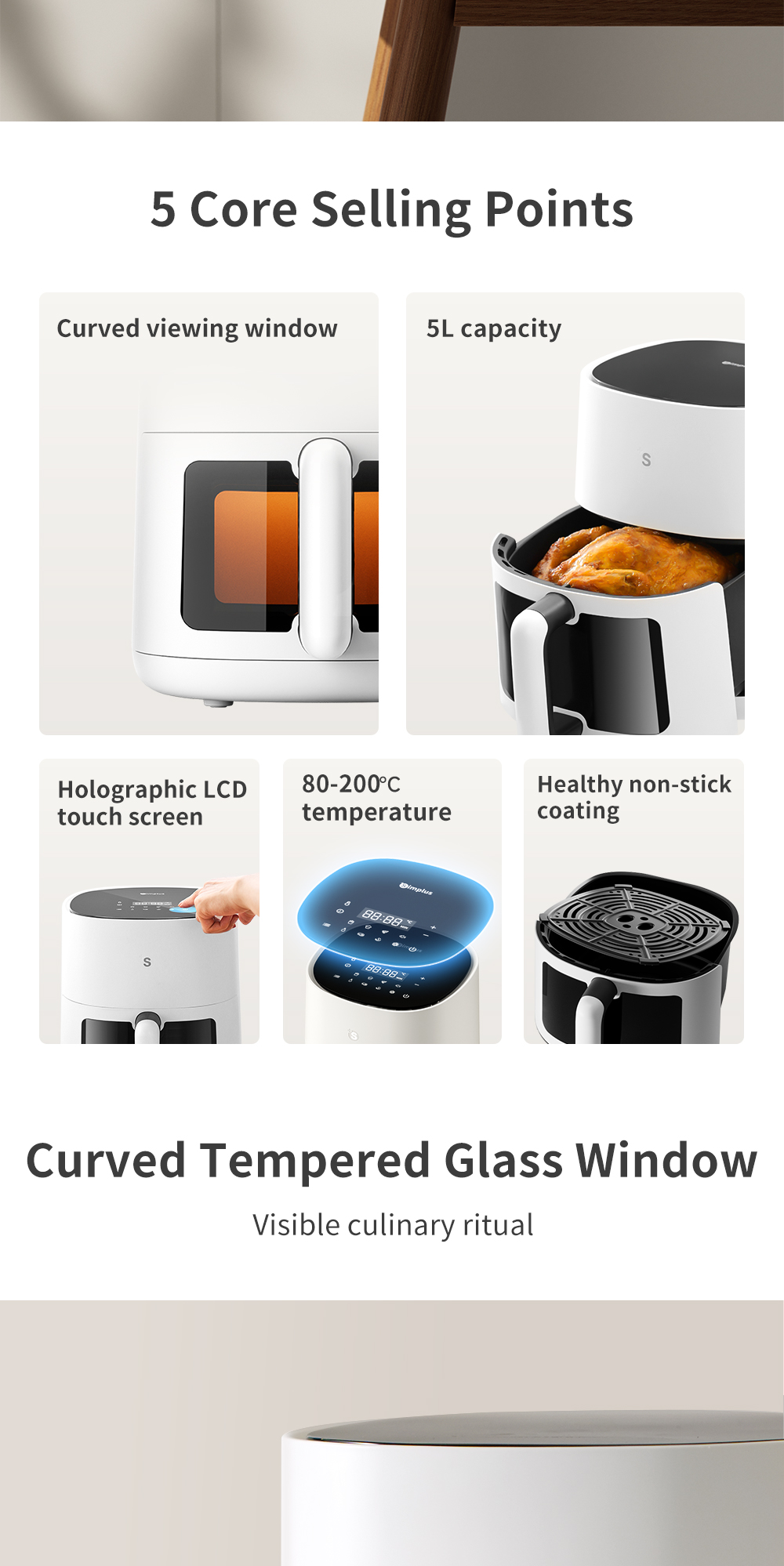 Simplus Air Fryer 5L Viewable Window Digital Touch Screen Oil Free ...
