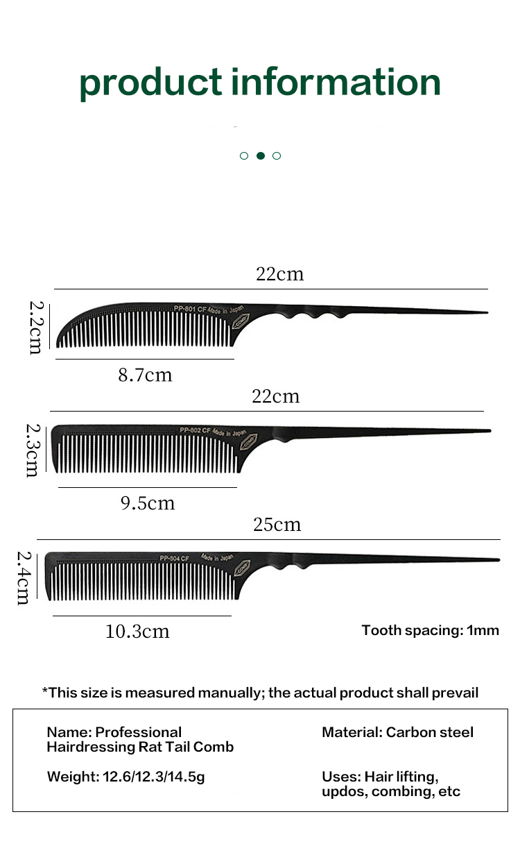 Japanese crescent carbon fiber hair pick up, pointed tail comb, carbon ...