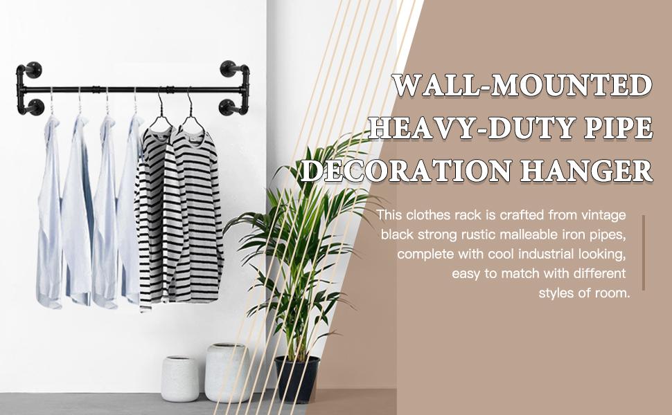 Industrial Iron Pipe Clothes Rack Hanging Wall-Mounted Garment Rack for ...