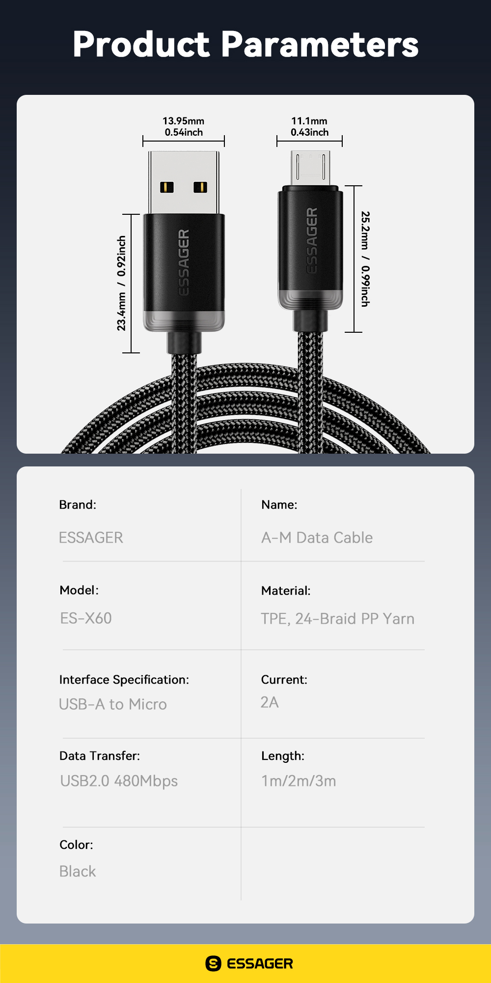 Essager 2.0 480Mbps Type C/Micro Cable Quick Charge Fast Charging For