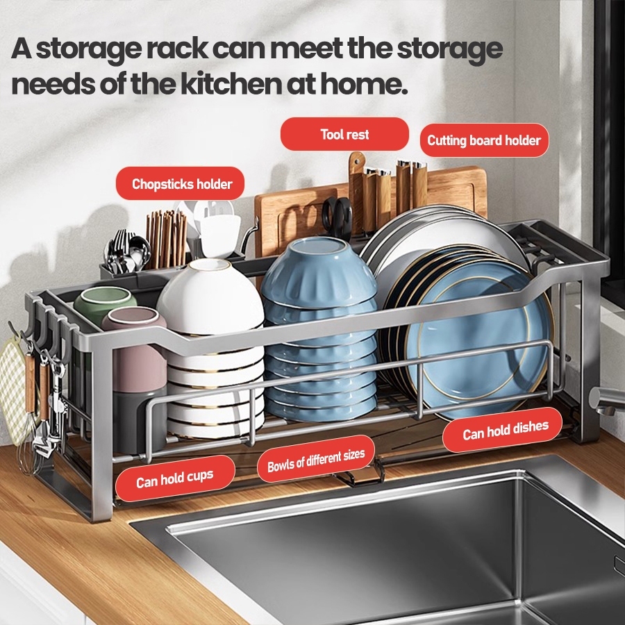 CHIT Dish Rack with Drip Plate Rotatable Drain Rack Stainless Dish ...