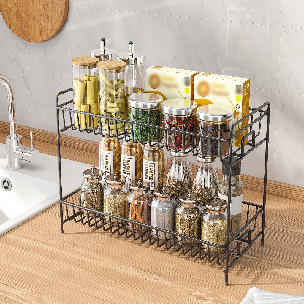 Spice Rack for Kitchen Countertop Black Stainless Steel Kitchen Storage ...