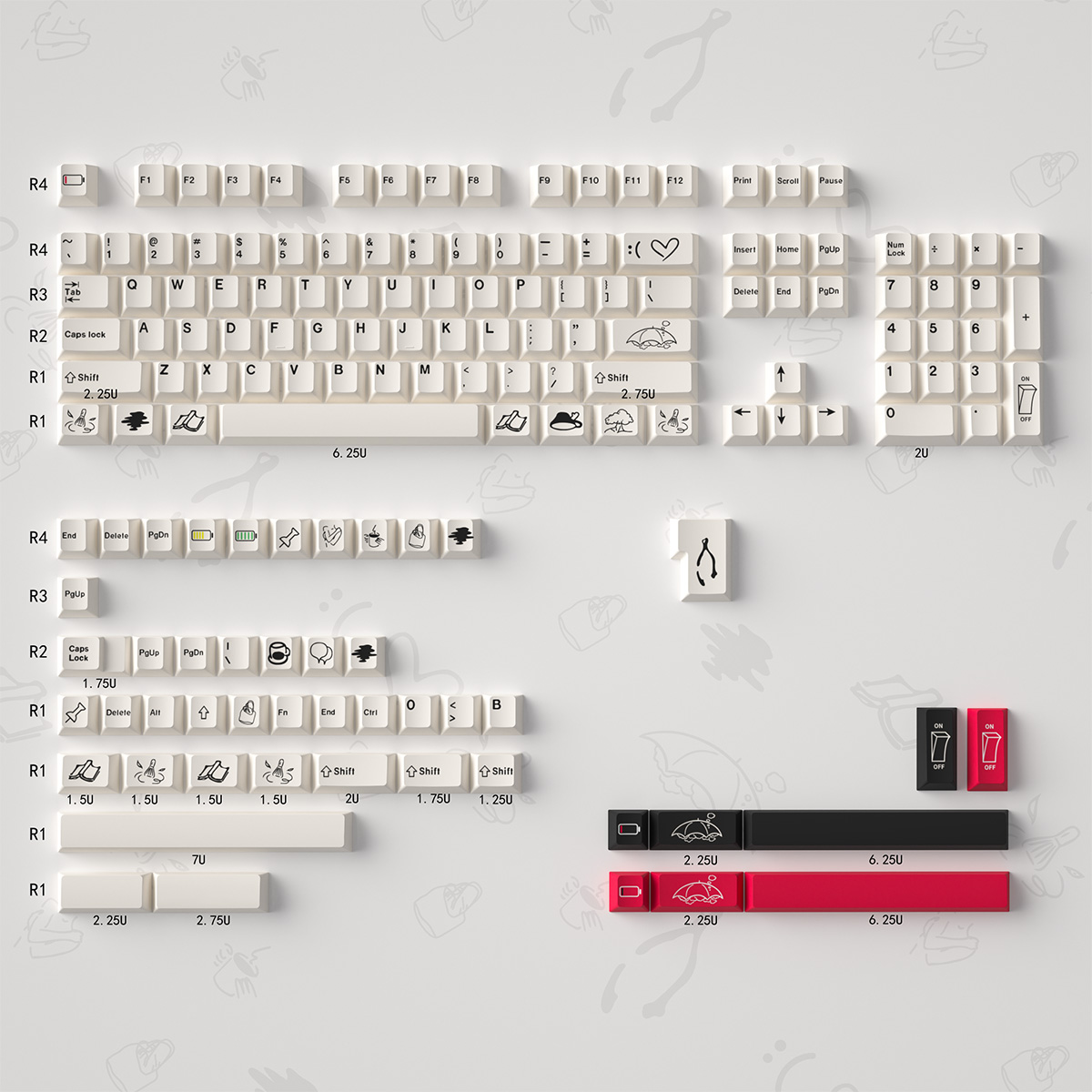 1% BOW simple keycaps with storage box PBT Cherry profile 3 color space ...
