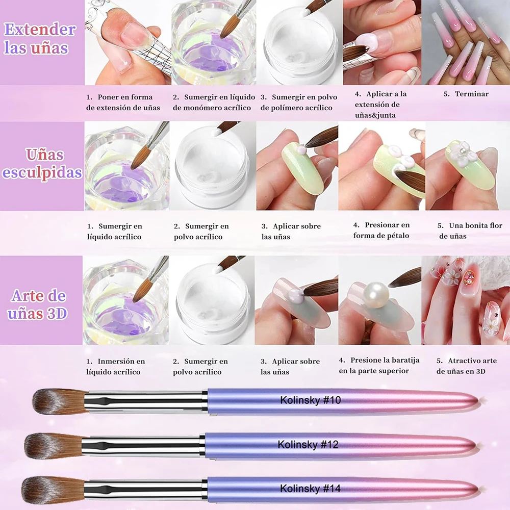 ANGNYA Kolinsky Acrylic Nail Brush Kolinsky Hair Bristles Round Shaped ...