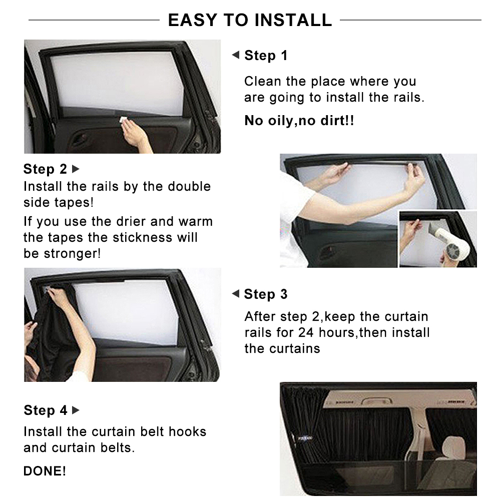 2pcs 50cm Car Sun Shade Side Window Foldable Uv Protection Black Pure ...