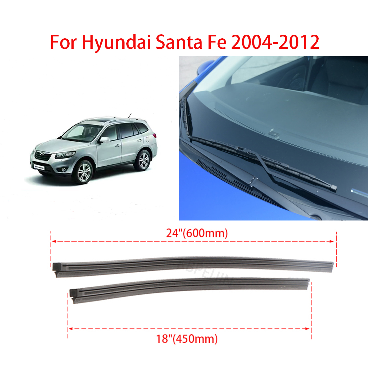 1Set For Hyundai Santa Fe 20042024 Car Wiper Blade Rubber Strip Refill