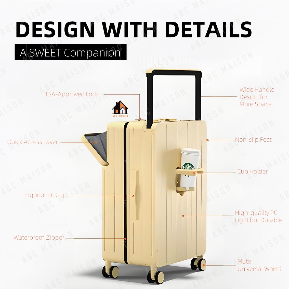 ABC Maison 20/24 Inch Luggage Front Opening Widen Luggage Travel Bag ...