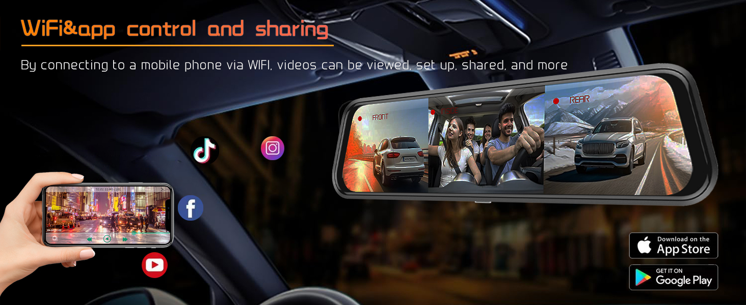 3 Camera Wifi 10 Inch Rear View Mirror Dash Cam 3 Ways Car Camera ...
