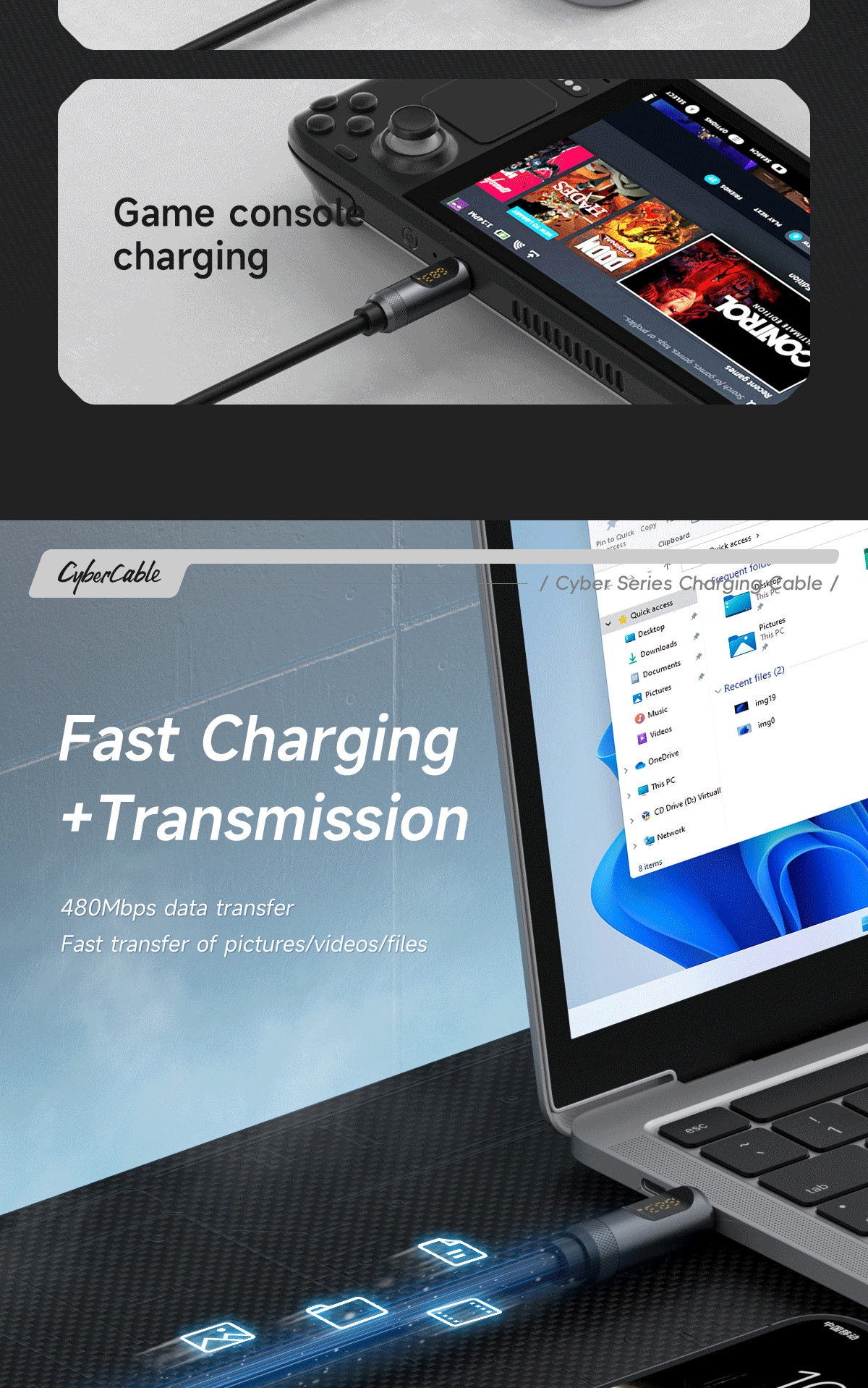 Hagibis USB C Cable with LED Display USB C To Type C Fast Charger