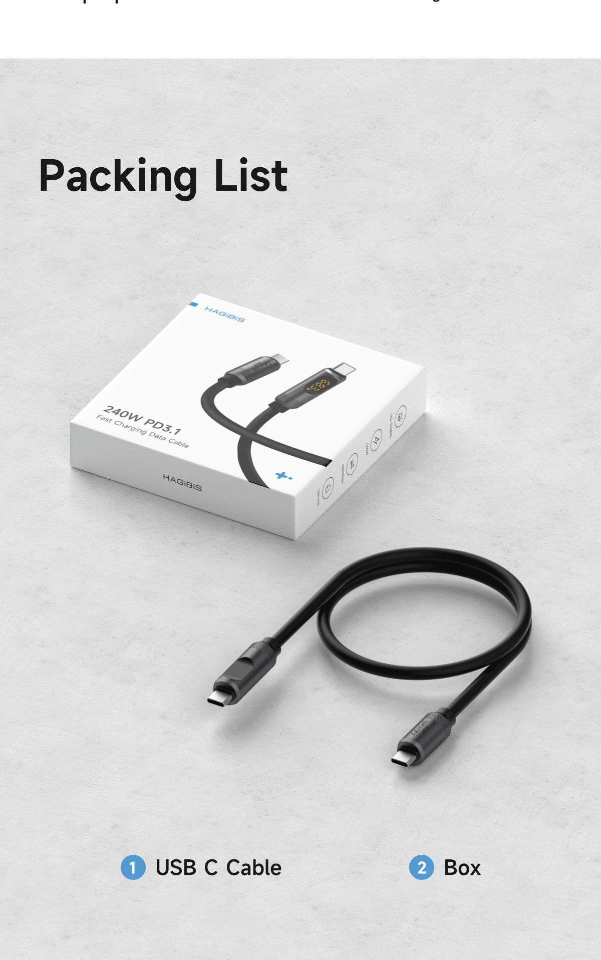 Hagibis USB C Cable with LED Display USB C To Type C Fast Charger