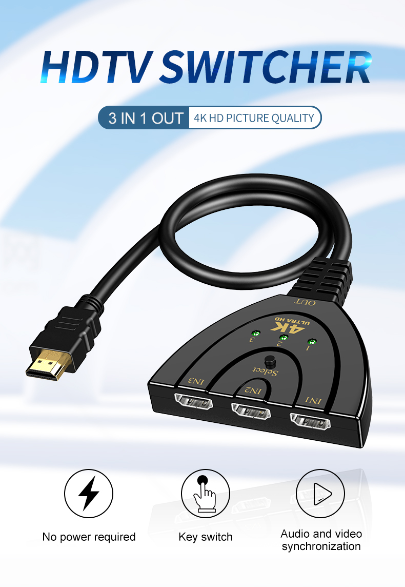 HDMI Switch 4K 3 Port HDMI Splitter 3 in 1 Out HDMI Switcher 3x1