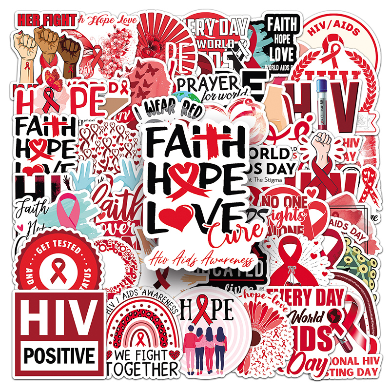 50Pcs HIV AIDS Stickers Pink Ribbon Vinyl Decal for Women Laptop ...
