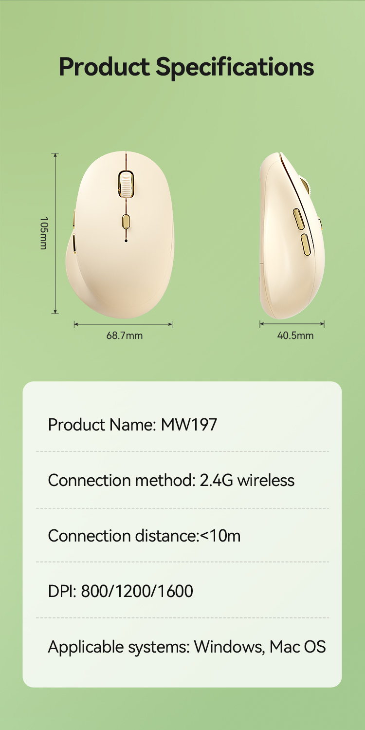 BOW MW197 Portable Ergonomic Wireless Mouse 2.4G Wireless Adjustable ...