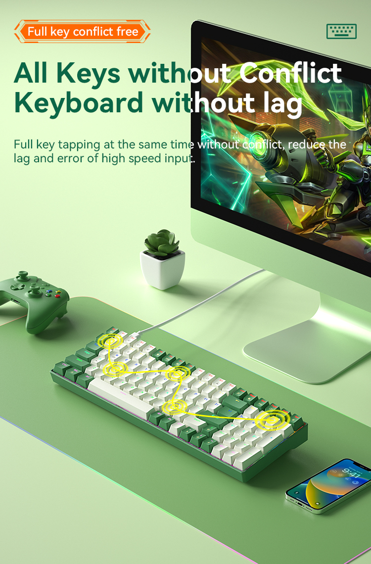 BOW G100U Wired Mechanical Gaming Keyboard Anti-ghosting USB Type C Red ...