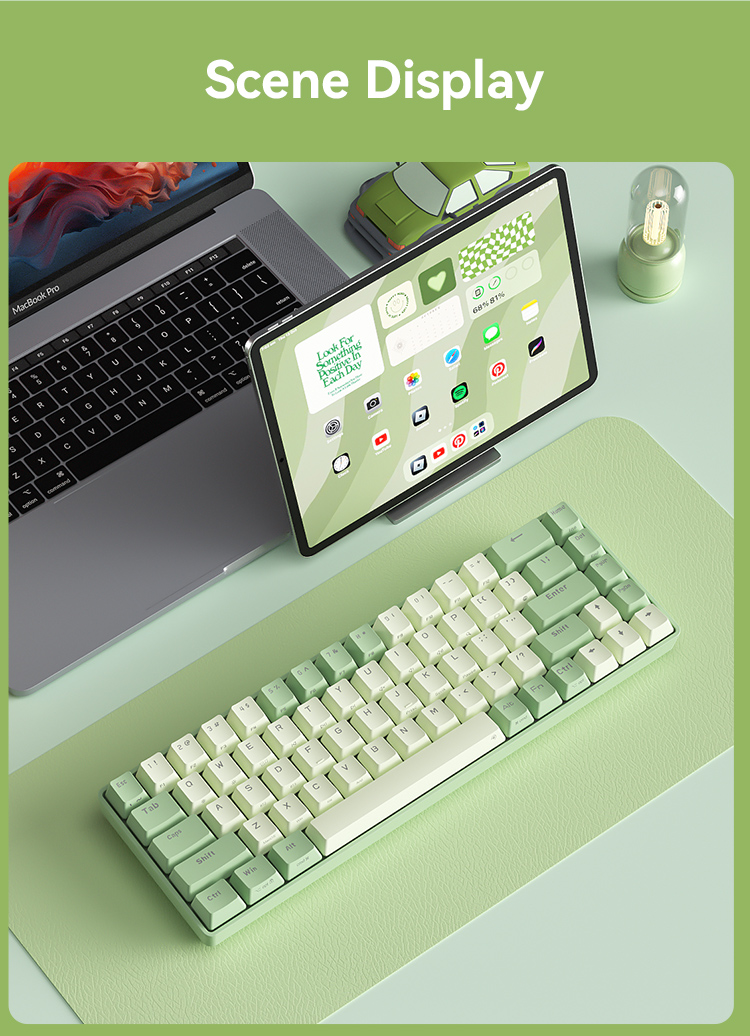 BOW G62D Wireless Bluetooth White Mechanical Keyboard Green Anti ...