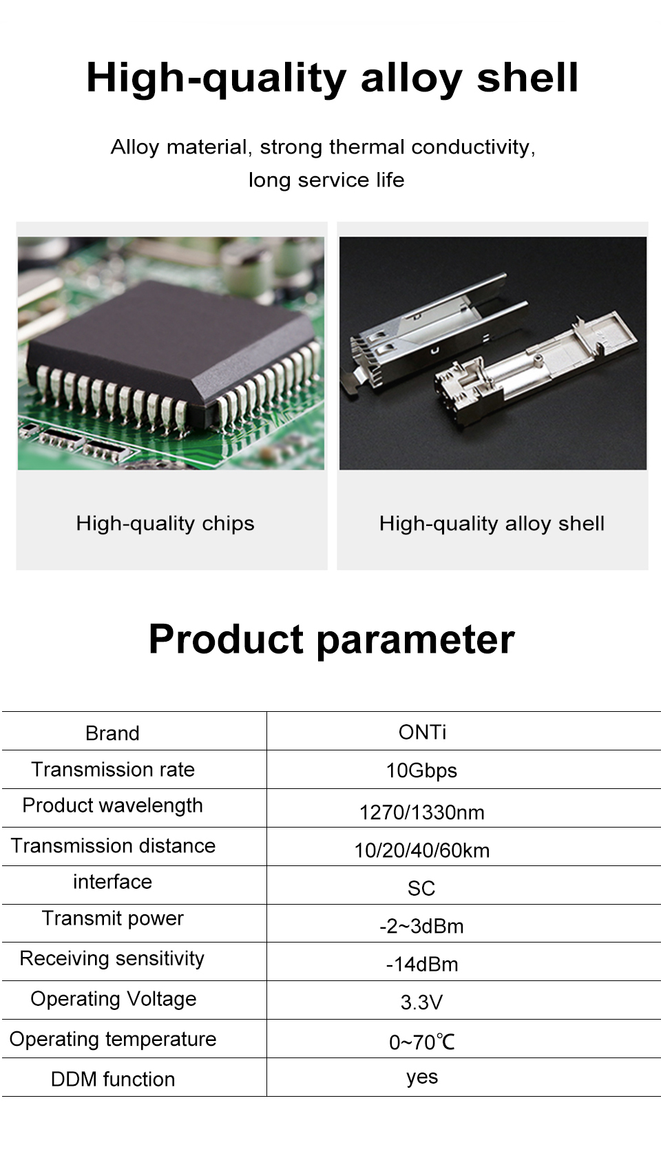 ONTi 10G SC SFP Single Mode Simplex SFP+ Module 10Km 1330/1270nm ...