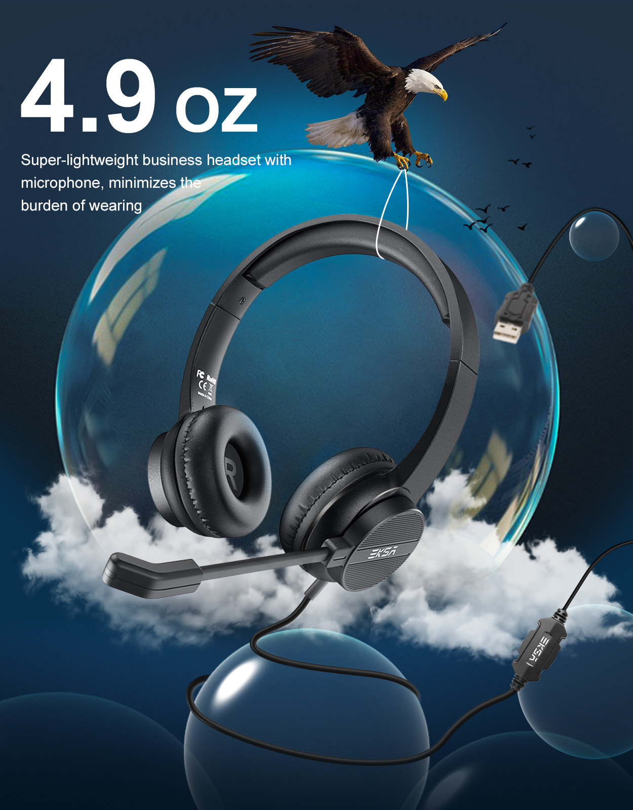 EKSA H12E USB Wired Computer Headphones On-Ear PC Office Headset with ...