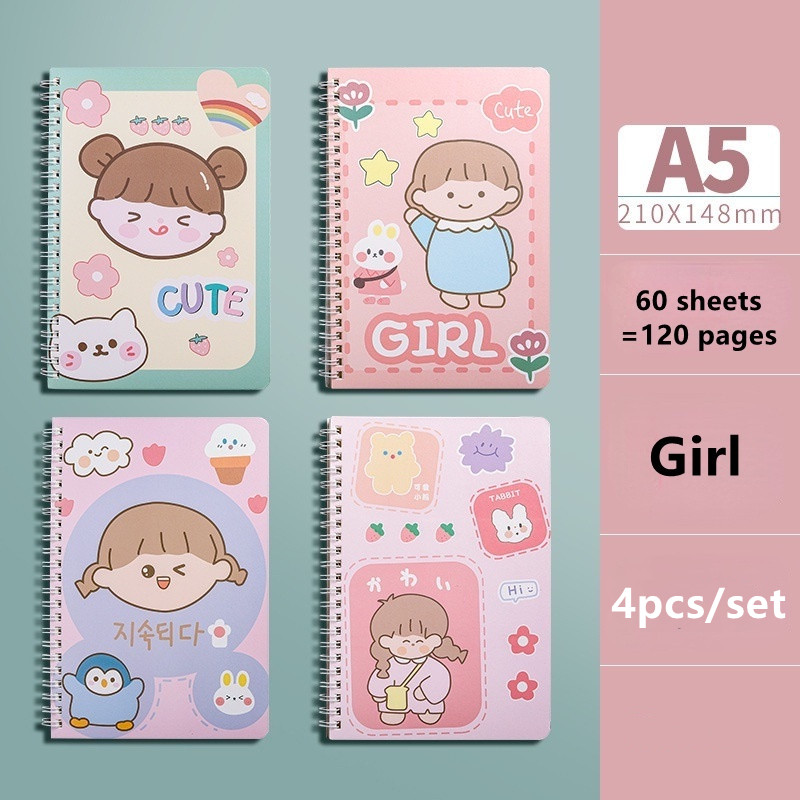 4 pcs/set Notebook A5 B5 60Sheets Muji Styled Cartoon Notepads Binder ...