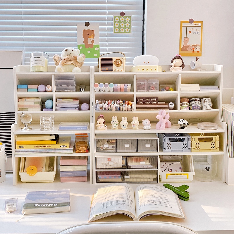 Desktop Storage Rack Multi-Layer Desk Booklet Organizer Drawer Wooden ...