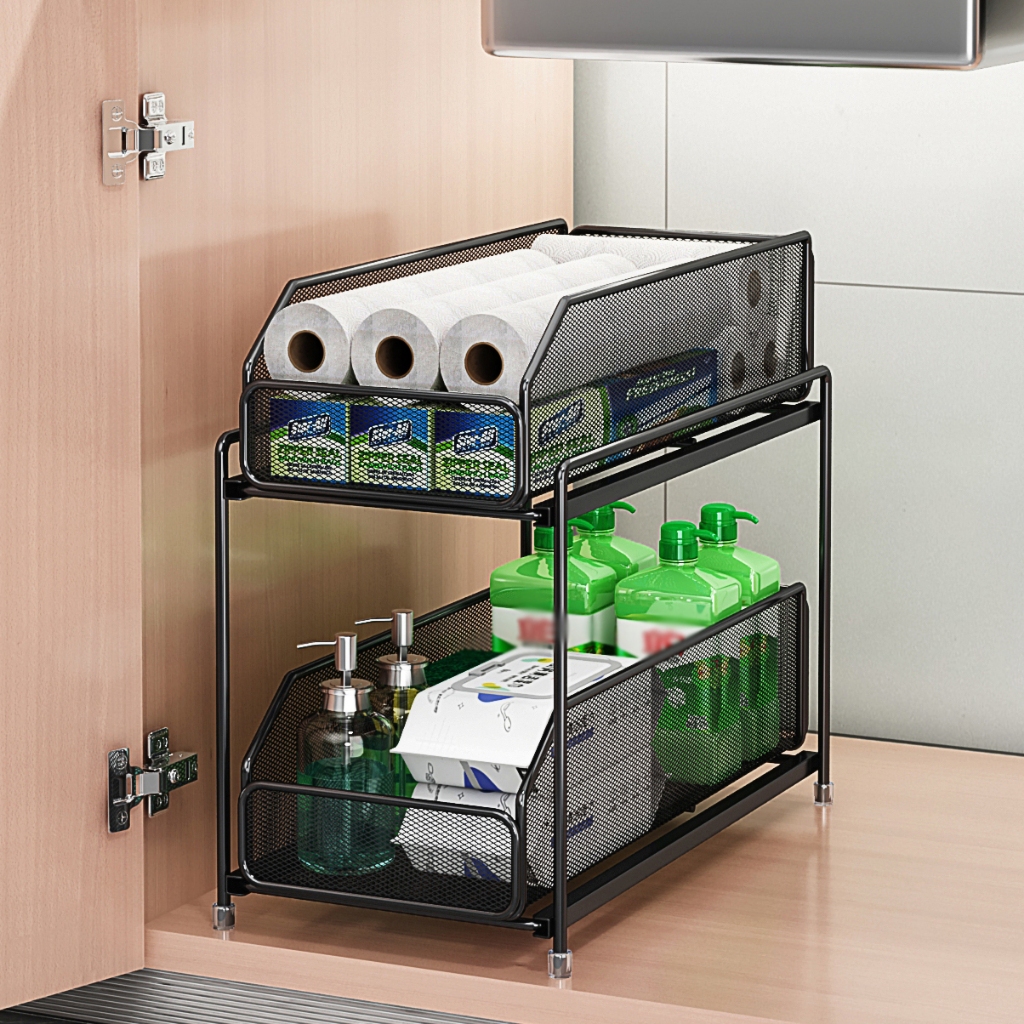 Kitchen Storage Rack For Under Sink Bathroom Organzier Pull Out Basket ...