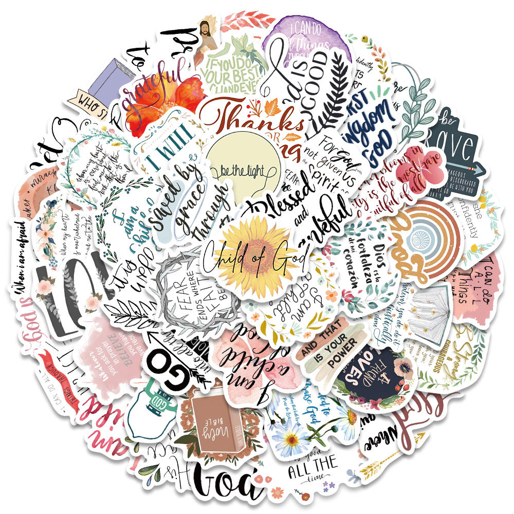 52pcs Cartoon English Phrases Stickers Skateboard Suitcase Graffiti ...