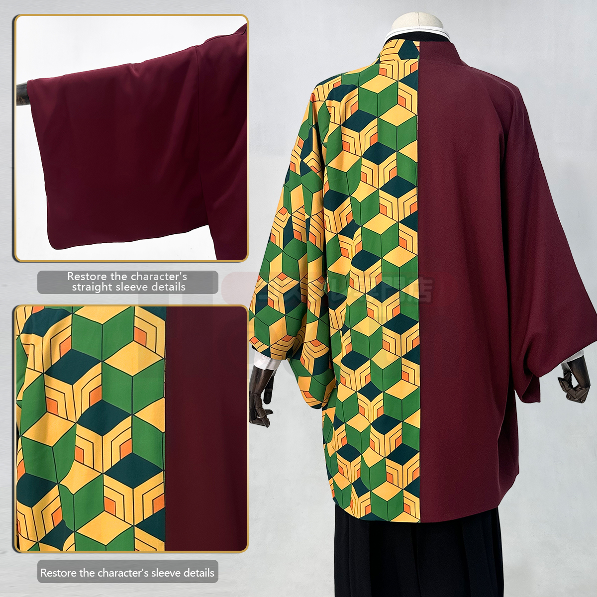Anime Tomioka Giyuu Embroidered Version Cosplay Outfit Wig Haori Top Elastic Pants Belt Rose Net Cos main image 1