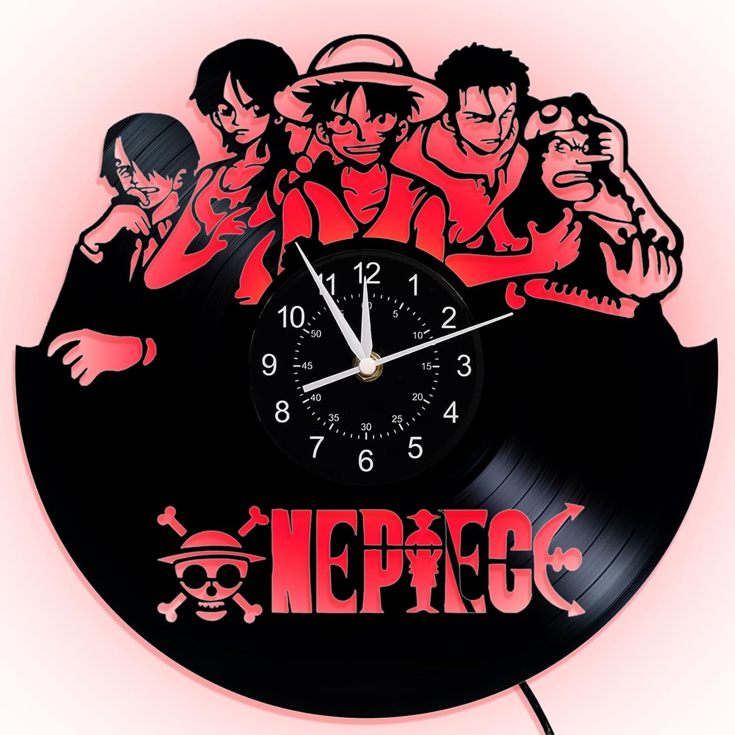 Anime One Piece Wall Clock Gifts, Creative 7 Color Night Lamp 12 Inches