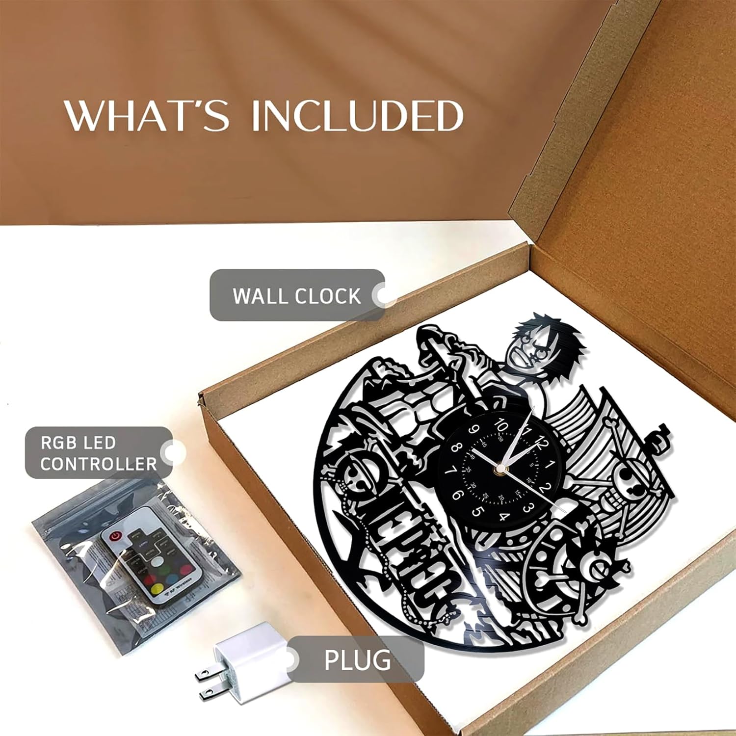 Anime One Piece Wall Clock Gifts, Creative 7 Color Night Lamp 12 Inches