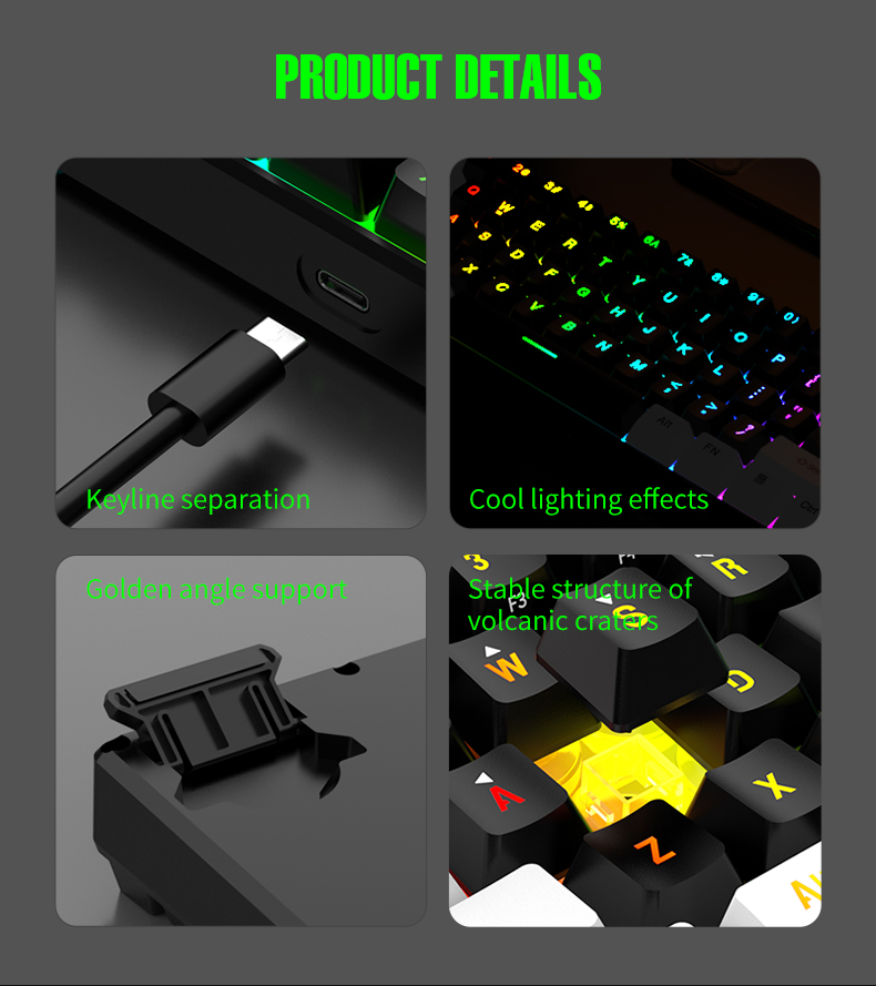 Keyboard For Gaming 61 Keys Wired Mechanical Keyboard Feel With RGB ...