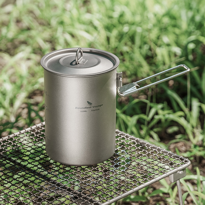 Boundless Voyage Titanium Pot with Lid Folding Handle Portable Camping ...