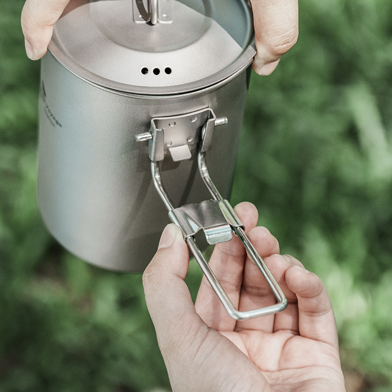 Boundless Voyage Titanium Pot with Lid Folding Handle Portable Camping ...