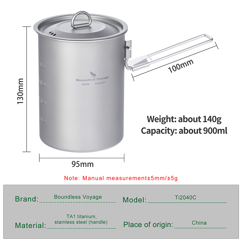 Boundless Voyage Titanium Pot with Lid Folding Handle Portable Camping ...