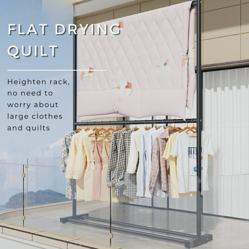 Double Layer 60/100/120/150cm Metal Clothes Rack Hanger Drying Rack ...